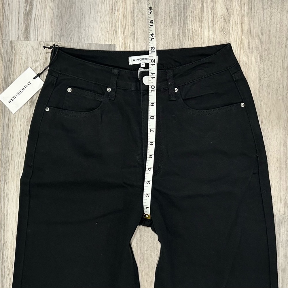 NWT We Wore What Black Denim Jeans Faux Fur Cuff Straight Leg High Rise Size 27 - Picture 5 of 12